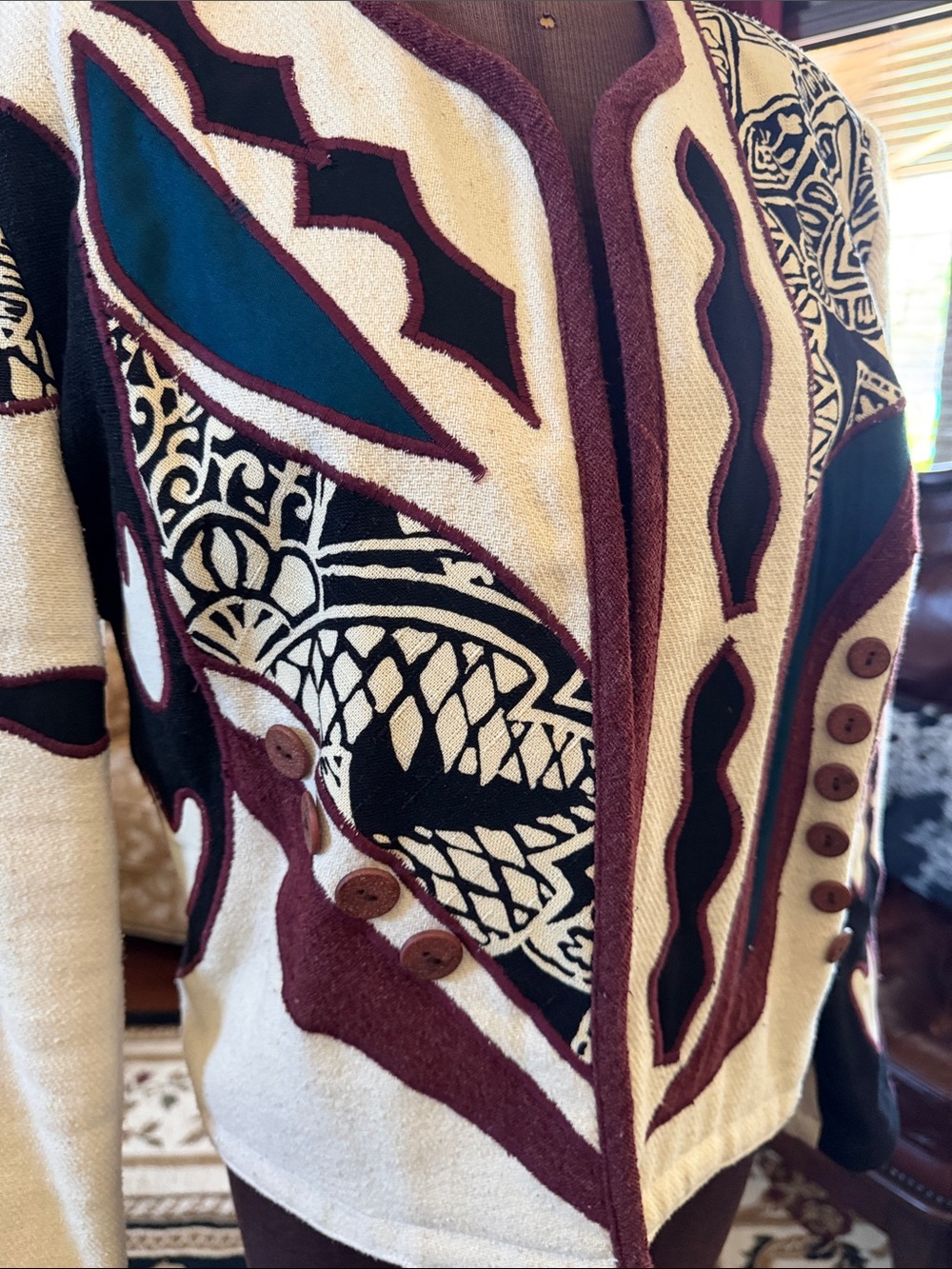 Women’s Cream Multicolor Patterned Jacket - Picture 7 of 9